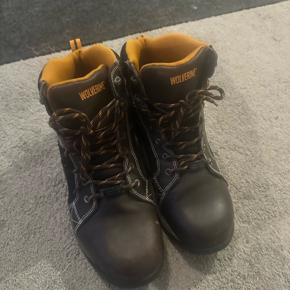 Wolverine Black Work Boots with Yellow Interior